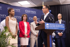 August 2, 2024: Sens. Hughes and Kane joined Gov. Shapiro at Cheyney University for a news conference and ceremonial bill signing to highlight advances in higher education including new funding, accessibility, and accountability measures.