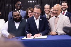 August 2, 2024: Sens. Hughes and Kane joined Gov. Shapiro at Cheyney University for a news conference and ceremonial bill signing to highlight advances in higher education including new funding, accessibility, and accountability measures.