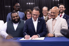 August 2, 2024: Sens. Hughes and Kane joined Gov. Shapiro at Cheyney University for a news conference and ceremonial bill signing to highlight advances in higher education including new funding, accessibility, and accountability measures.