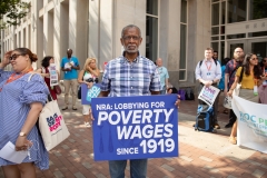 July 12, 2019: — Senator Hughes and colleagues served up food, coffee and drinks to customers during the busy happy hour at El Fuego restaurant in support of the federal Raise the Wage Act nationwide and One Fair Wage in the state.