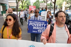 July 12, 2019: — Senator Hughes and colleagues served up food, coffee and drinks to customers during the busy happy hour at El Fuego restaurant in support of the federal Raise the Wage Act nationwide and One Fair Wage in the state.