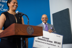 May 16, 2024: Senator Vincent Hughes, Representative Morgan Cephas, and Councilman Curtis Jones Jr. celebrated new state Violence and Intervention grant funds that have been awarded to community groups in Philadelphia and present Episcopal Community Services with a grant check for over $800K.