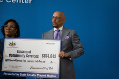 May 16, 2024: Senator Vincent Hughes, Representative Morgan Cephas, and Councilman Curtis Jones Jr. celebrated new state Violence and Intervention grant funds that have been awarded to community groups in Philadelphia and present Episcopal Community Services with a grant check for over $800K.