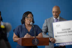 May 16, 2024: Senator Vincent Hughes, Representative Morgan Cephas, and Councilman Curtis Jones Jr. celebrated new state Violence and Intervention grant funds that have been awarded to community groups in Philadelphia and present Episcopal Community Services with a grant check for over $800K.