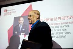 April 16, 2024: Senator Vincent Hughes speaks on The Power of Persistence as part of the Featherman Lecture Series at Temple University.
