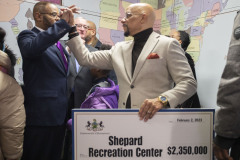 February 2, 2023 :: Senator Hughes presented a Redevelopment Assistance Capital Program (RACP) grant check for a project involving the renovation of the Shepard Recreation Center, which features improvements to the outdoor site.