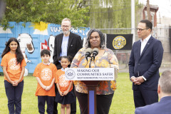 May 3, 2024: Sens. Hughes and Tartaglione participated today in a news conference outside John Welsh School in Philadelphia with Gov. Josh Shapiro in support of the governor’s proposed $100 million increase in violence prevention funding included in his budget proposal.