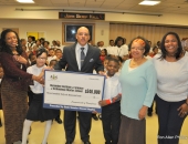 February 11, 2016: Senator Hughes visits Harambee Charter School to deliver a $346,000 21st Century Community Learning Centers grant to its wonderful CEO, Sandra Dungee Glenn.