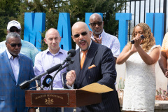 April 14, 2022: Sen. Hughes held a news conference in the Mantua neighborhood of Philadelphia to outline his $2.27 billion proposal to expand affordable housing across Pennsylvania.