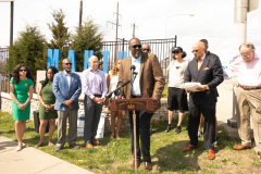 April 14, 2022: Sen. Hughes held a news conference in the Mantua neighborhood of Philadelphia to outline his $2.27 billion proposal to expand affordable housing across Pennsylvania.