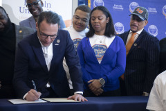 December 1, 2023: Weeks after 14 Lincoln University students marched 66 miles to Harrisburg to demand an end to a budget standoff that delayed higher education funding, Sens. Hughes and Comitta were joined on the school’s Chester County campus today by Gov. Josh Shapiro for a ceremonial signing of House Bill 1461, the non-preferred education funding legislation that delivered a record 21 percent increase for Lincoln.
