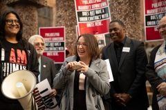 April 4, 2019 – Senator Vincent Hughes  stands with POWER Interfaith, UNITE HERE and other supporters of the Marriott hotel workers seeking better working conditions.