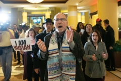 April 4, 2019 – Senator Vincent Hughes  stands with POWER Interfaith, UNITE HERE and other supporters of the Marriott hotel workers seeking better working conditions.