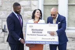 September 29, 2022: Sen. Hughes presents a check to Methodist Services of Philadelphia for renovations to their Power House building at their Monument Avenue Campus.
