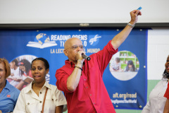 September 20, 2025: Senator Vincent Hughes, Councilmember Katherine Gilmore Richardson, Councilmember Jeffery Young, Jr., the American Federation of Teachers, and the Philadelphia Federation of Teachers celebrate literacy at the Reading Opens the World Family Literacy Fair!