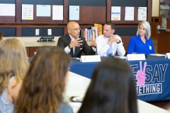 September 26, 2019: Sen. Vincent Hughes and PA Attorney General Josh Shapiro talked to students and administrators at Upper Dublin High School in Montgomery County about the state’s Safe2Say program.  The programs has fielded 28,000 calls from concerned students across the state in its first six months in operation.