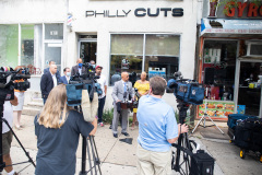 August 19, 2021:  Senator Vincent Hughes was joined by House Democratic Leader Joanna McClinton, industry professionals and Neil Weaver, deputy secretary at the state Department of Community and Economic Development to announce $20 million in relief funding for image and hair care businesses