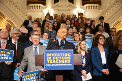April 10, 2024: Senator Vincent Hughes, Senator Ryan Aument, Governor Josh Shapiro, and other lawmakers and teacher advocates announce the next phase of rollout for Pennsylvania’s new, student teacher stipend program.