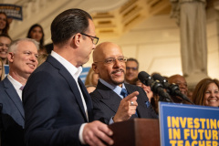 April 10, 2024: Senator Vincent Hughes, Senator Ryan Aument, Governor Josh Shapiro, and other lawmakers and teacher advocates announce the next phase of rollout for Pennsylvania’s new, student teacher stipend program.
