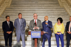 June 24, 2024: Senator Hughes stood with fellow lawmakers and advocates to call for the full funding of student teacher stipends, a new bipartisan program he led with Sen. Aument to help address PA’s teacher shortage crisis. 
