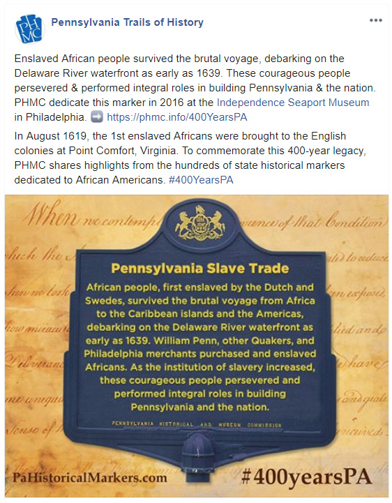 Pennsylvania Slave Trade Marker - FB Post