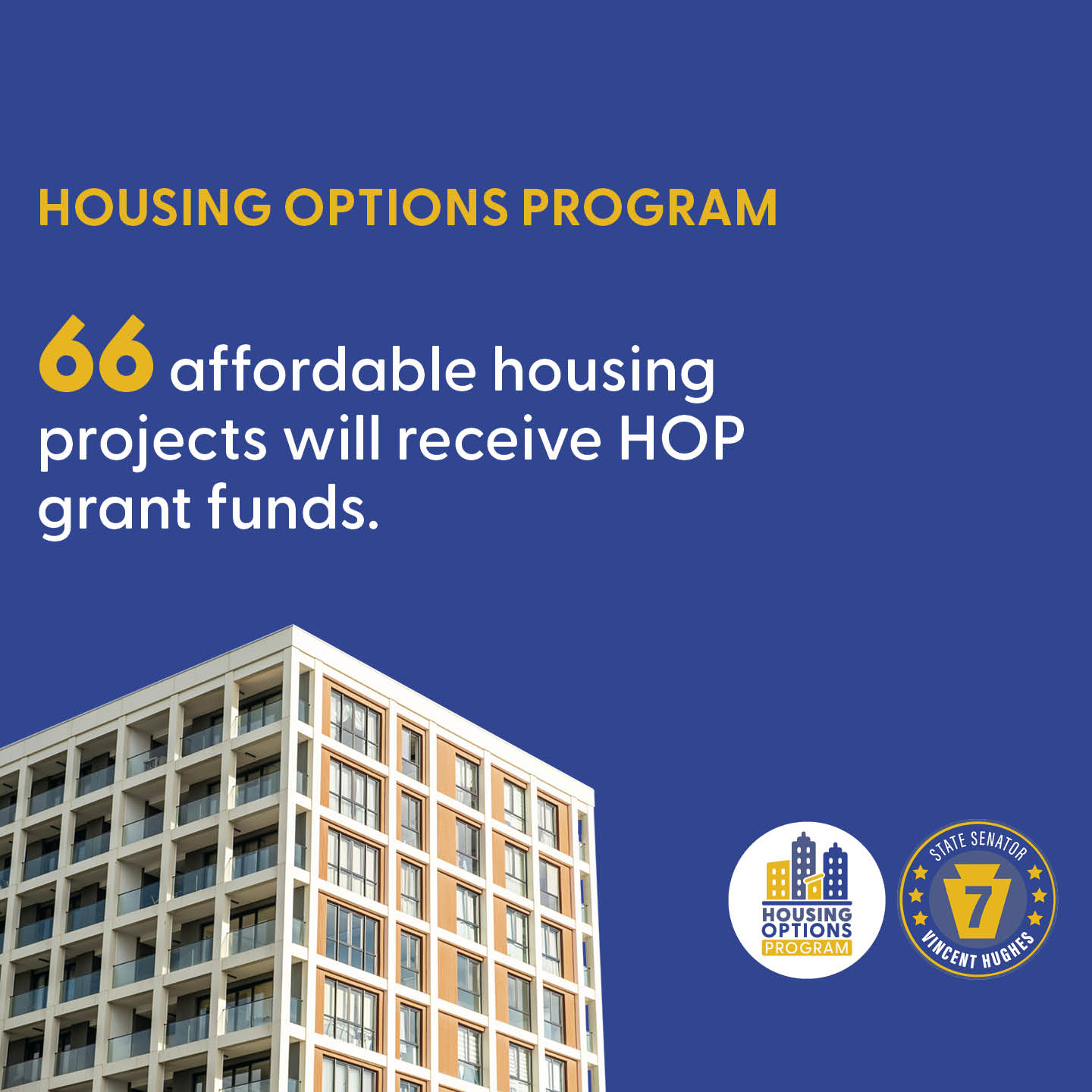 HOUSING OPTIONS PROGRAM - 66 affordable housing projects will receive HOP grant funds.